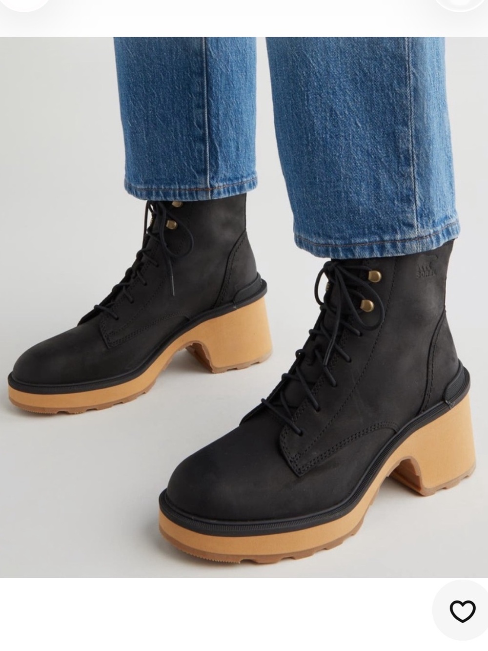 Sorel Hi-Line Heel Lace up Boots Waterproof Suede Black Tawny Buff